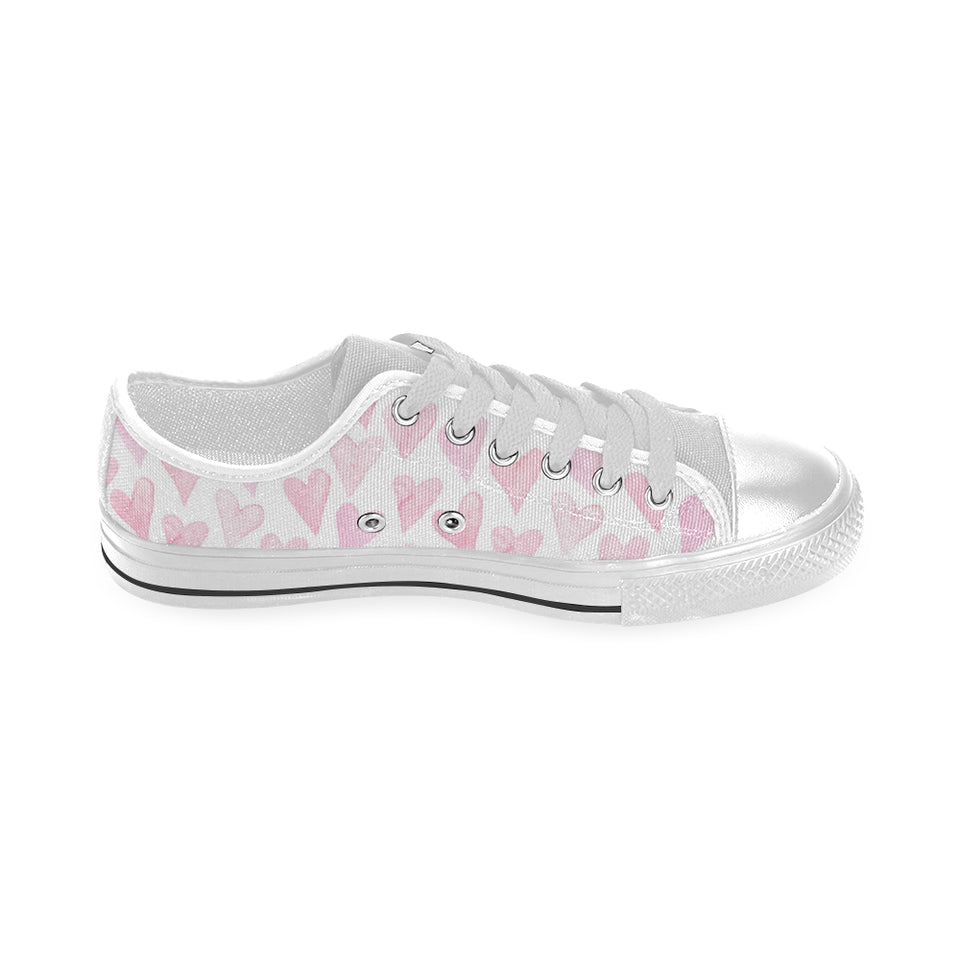 Watercolor pink heart pattern Men's Low Top Shoes White