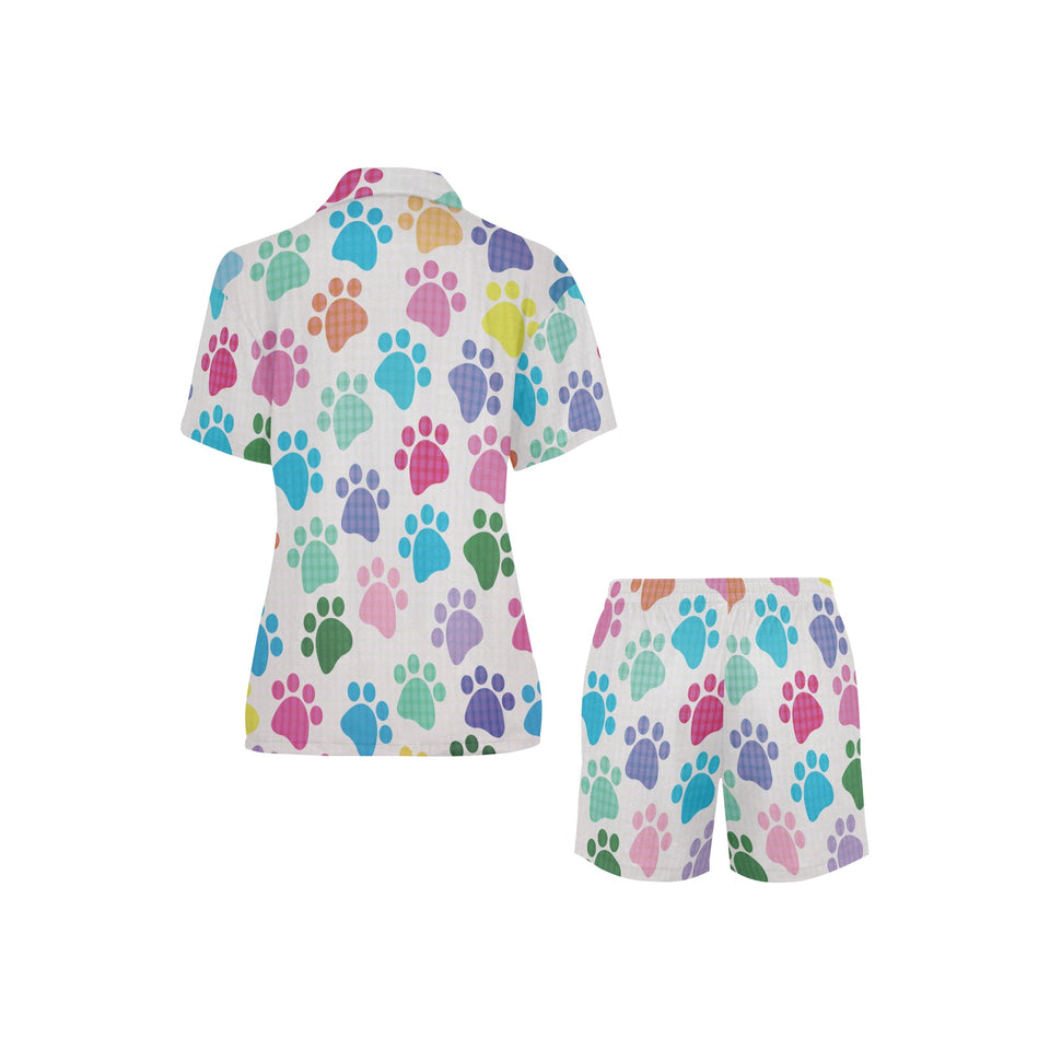 Dog Paws Pattern Print Design 01 Women's V-Neck Short Pajama Set