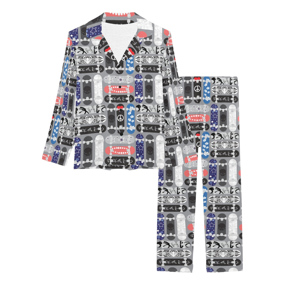 Skate Board Pattern Print Design 04 Women's Long Pajama Set