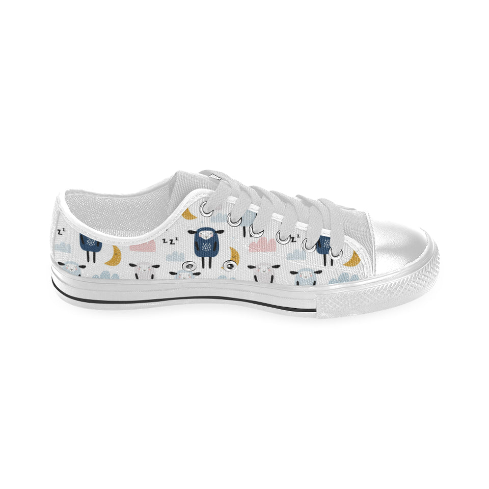 Cute sleeping sheep moon cloud pattern Men's Low Top Shoes White