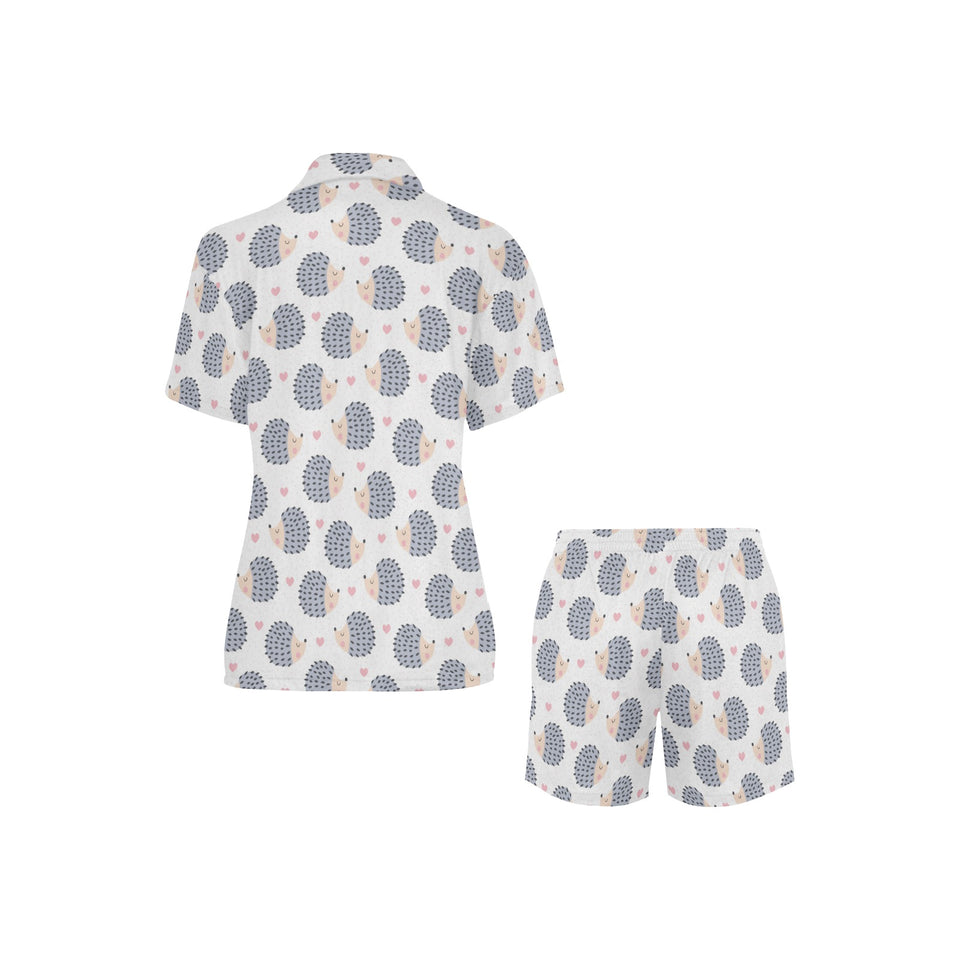 Hedgehog Pattern Print Design 04 Women's V-Neck Short Pajama Set
