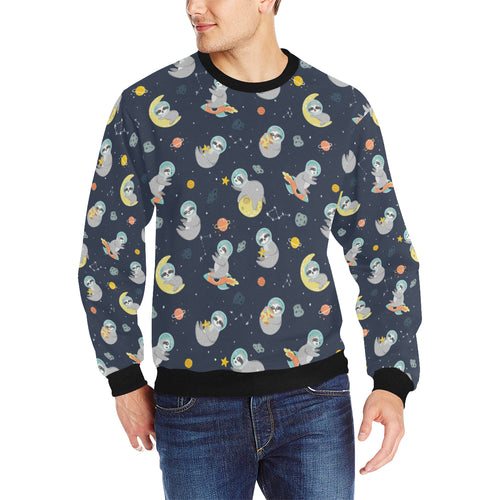 Cute sloth astronaut star planet rocket pattern Men's Crew Neck Sweatshirt