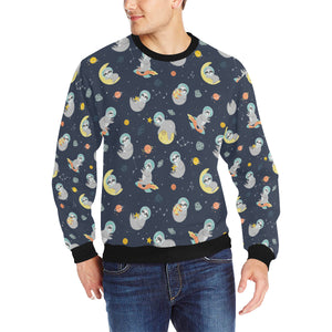 Cute sloth astronaut star planet rocket pattern Men's Crew Neck Sweatshirt