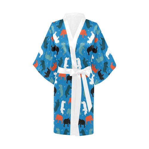 Colorful rhino pattern Women's Short Kimono Robe