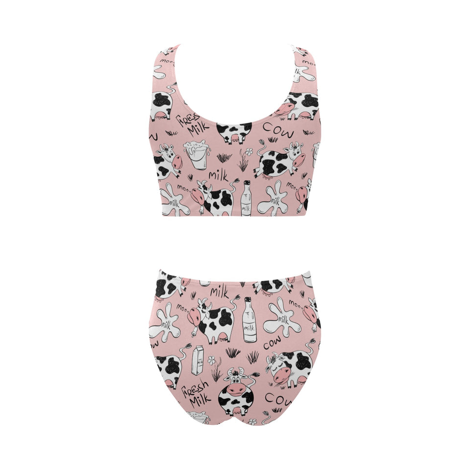 Cows milk product pink background Chest Bowknot High Waisted Bikini Swimsuit