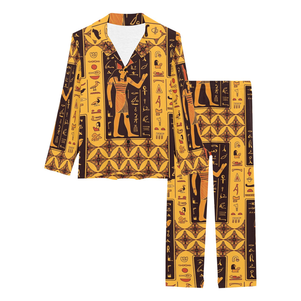 Egypt Hieroglyphics Pattern Print Design 05 Women's Long Pajama Set