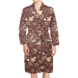 Coffee bean flower pattern Men's Long Sleeve Belted Night Robe