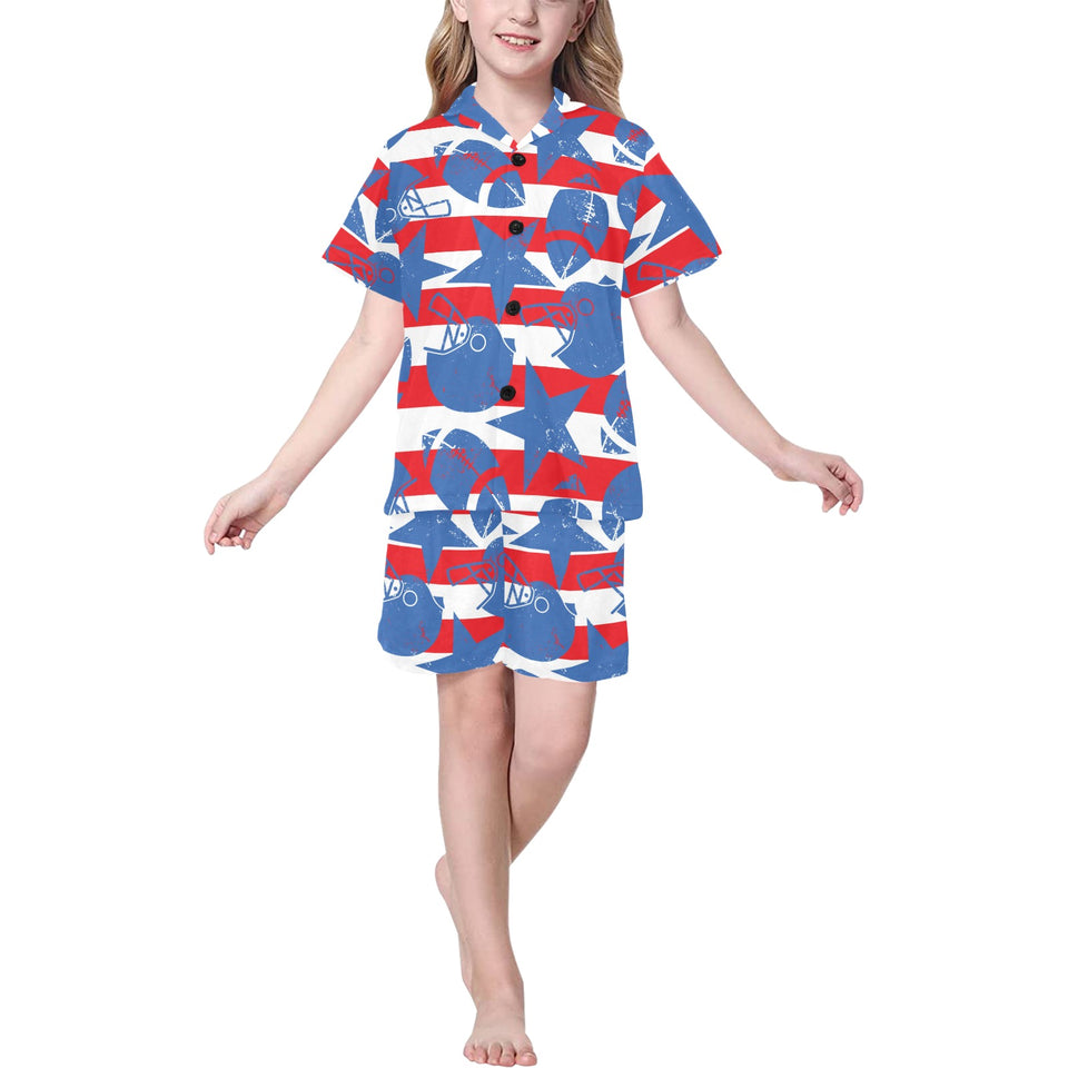 American football ball star stripes pattern Kids' Boys' Girls' V-Neck Short Pajama Set