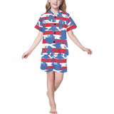 American football ball star stripes pattern Kids' Boys' Girls' V-Neck Short Pajama Set