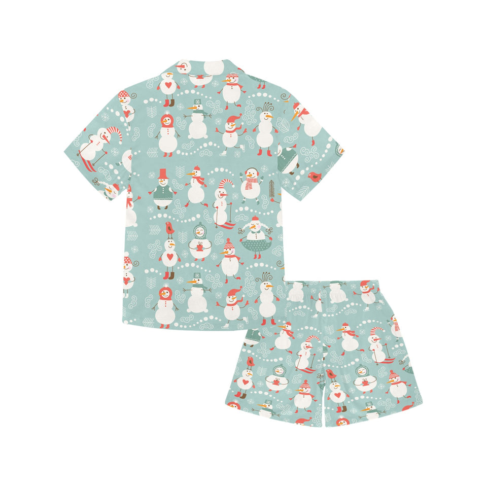 Cute snowman pattern Kids' Boys' Girls' V-Neck Short Pajama Set
