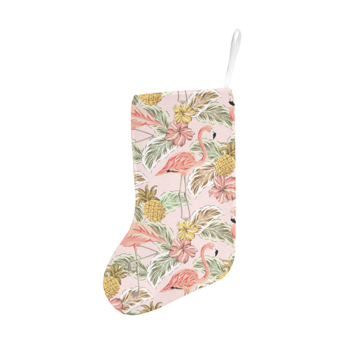 Pink flamingo birds pineapples hibiscus flower pat Christmas Stocking