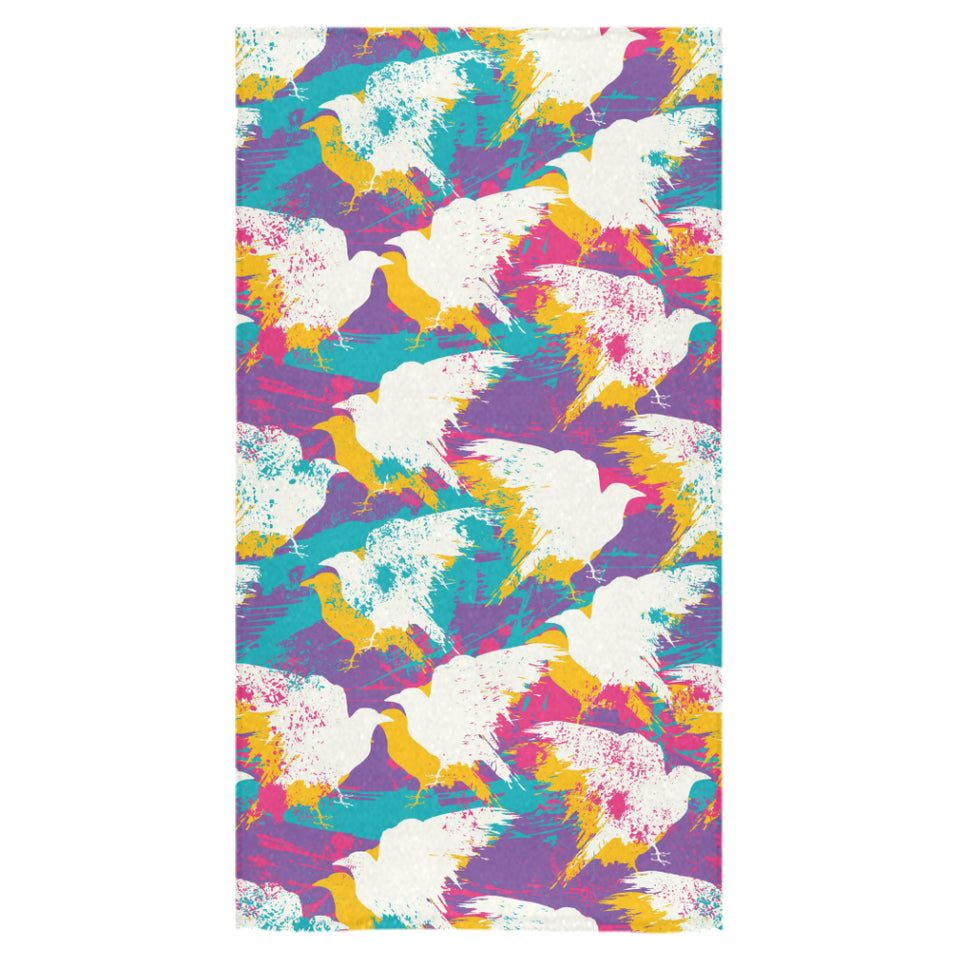 Colorful crow illustration pattern Bath Towel