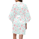 Clock time pattern blackground Women's Short Kimono Robe