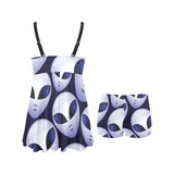Alien Pattern Print Design 01 Chest Sexy Pleated Two Piece Swim Dress