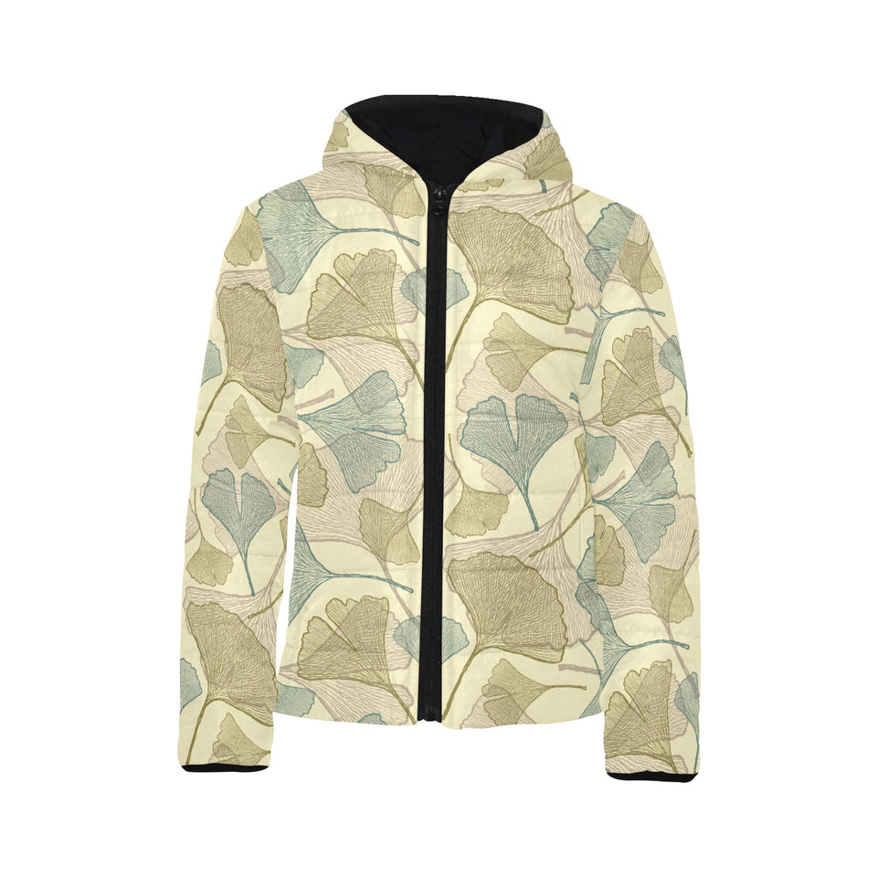 Ginkgo leaves design pattern Kids' Boys' Girls' Padded Hooded Jacket