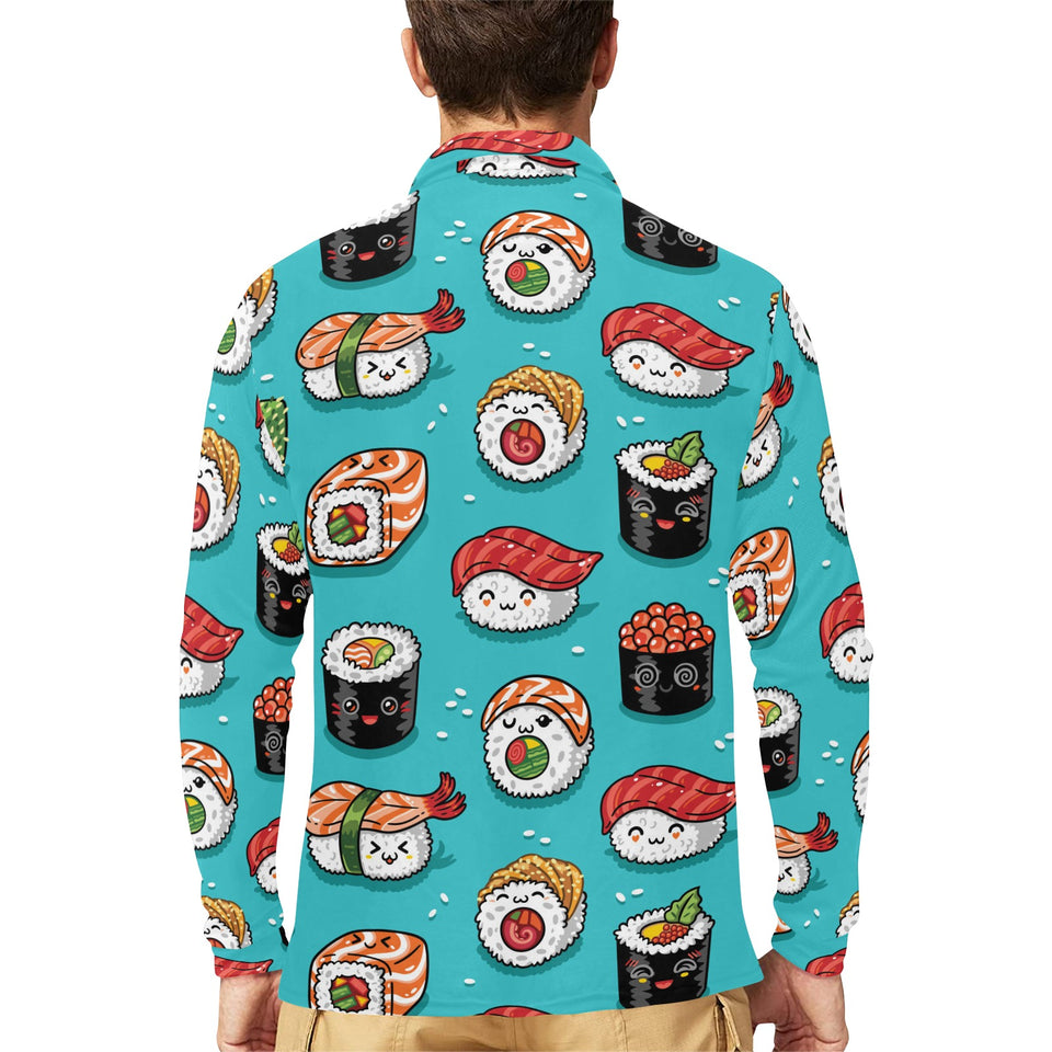 Cute sushi pattern Men's Long Sleeve Polo Shirt