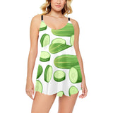cucumber whole slices pattern Chest Sexy Pleated Two Piece Swim Dress