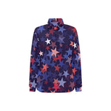 Red blue star pattern Women's Long Sleeve Polo Shirt