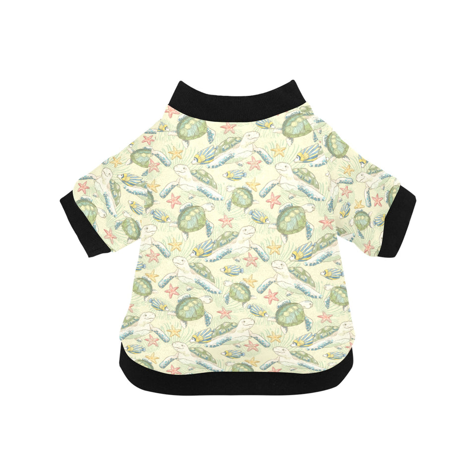 Hand drawn sea turtle fish pattern All Over Print Pet Dog Round Neck Fuzzy Shirt
