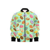 Colorful donut pattern green background Kids' Boys' Girls' Bomber Jacket