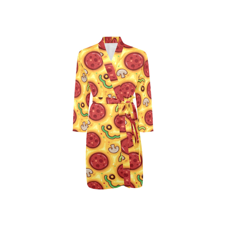 Pizza texture pattern Men's Long Sleeve Belted Night Robe