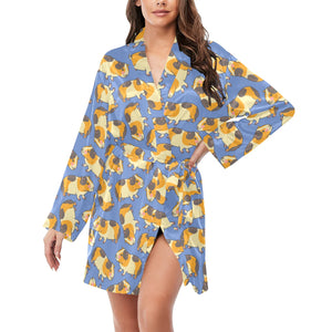 Guinea Pig Pattern Print Design 02 Women's Long Sleeve Belted Night Robe