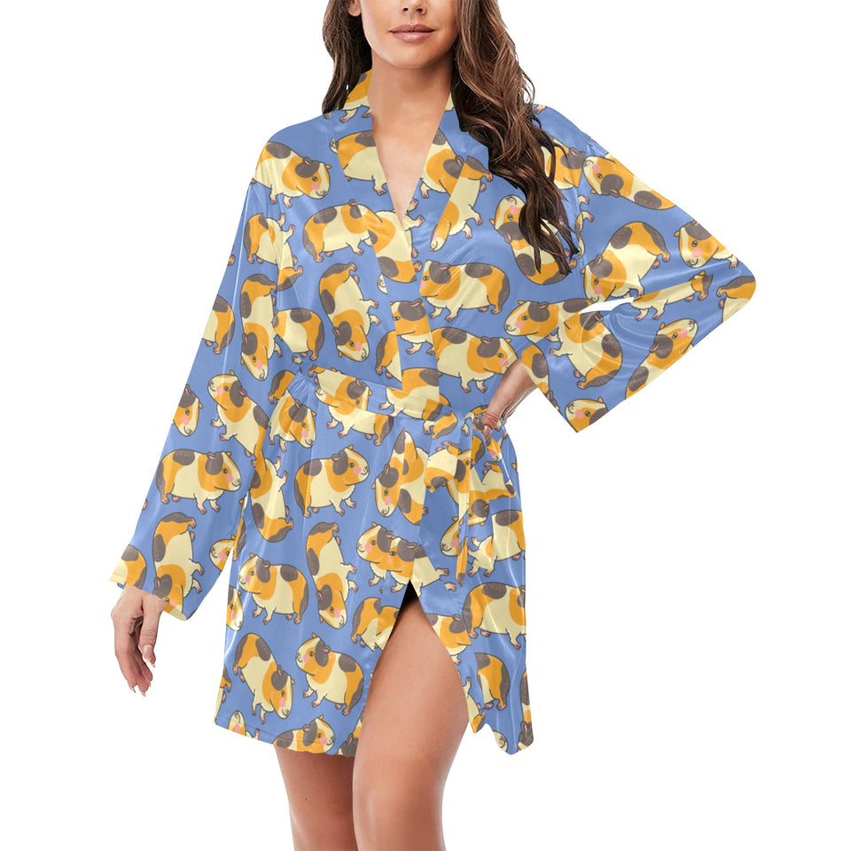 Guinea Pig Pattern Print Design 02 Women's Long Sleeve Belted Night Robe