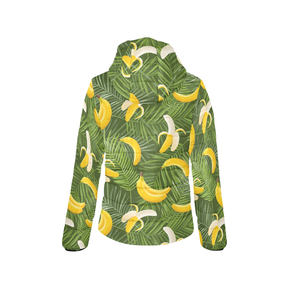 Banana Palm Leaves pattern Women's Padded Hooded Jacket