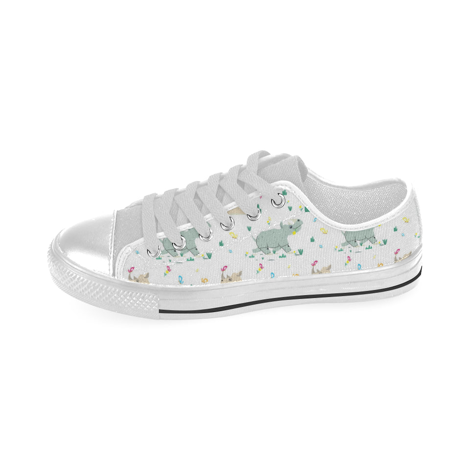 Cute Rhino pattern Men's Low Top Shoes White