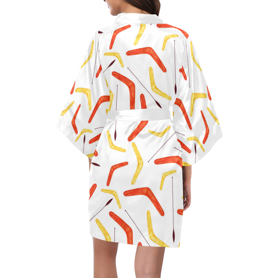 Waterclor boomerang Australian aboriginal ornament Women's Short Kimono Robe