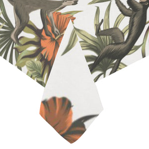Monkey red hibiscus flower palm leaves floral patt Tablecloth