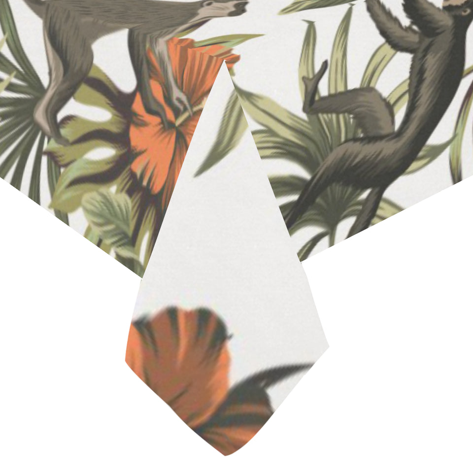 Monkey red hibiscus flower palm leaves floral patt Tablecloth