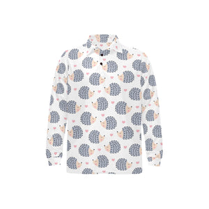 Hedgehog Pattern Print Design 04 Men's Long Sleeve Polo Shirt