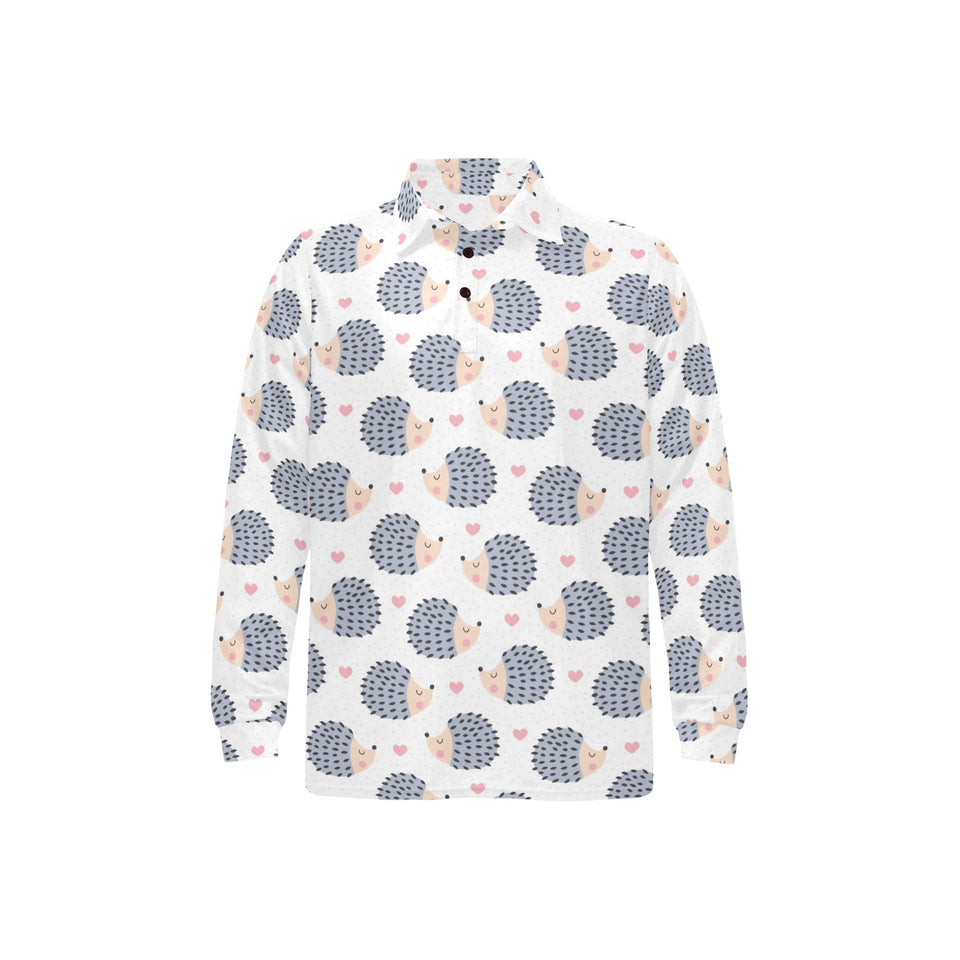 Hedgehog Pattern Print Design 04 Men's Long Sleeve Polo Shirt