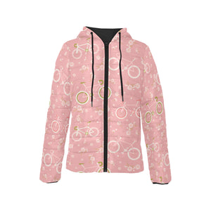 Bicycle Pattern Print Design 02 Women's Padded Hooded Jacket