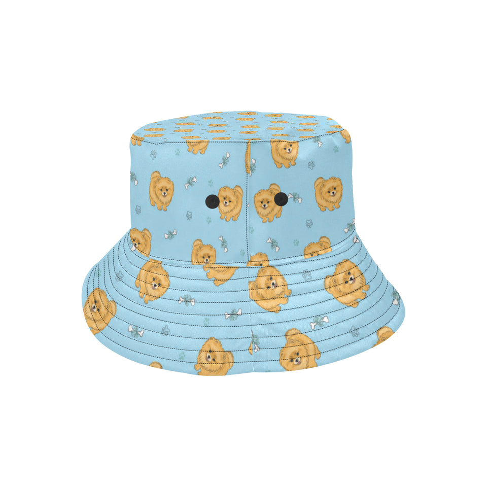 Brown cute pomeranian blue blackground Unisex Bucket Hat