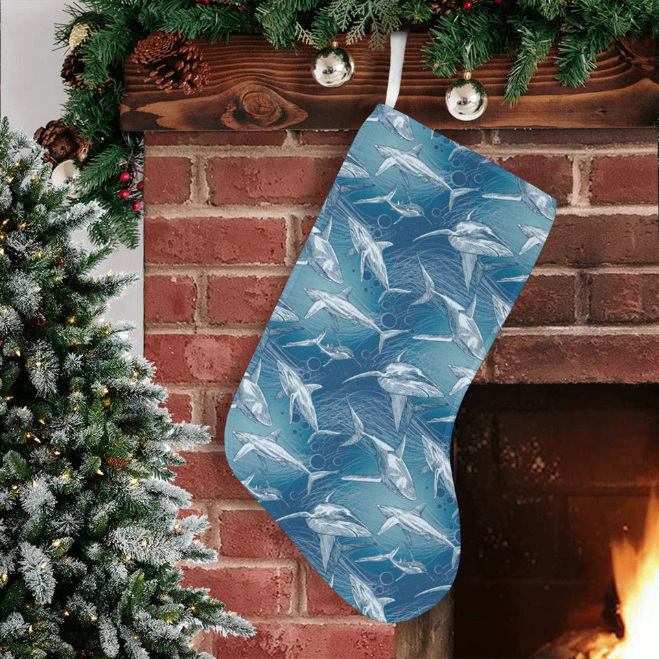 Shark hand drawn Christmas Stocking
