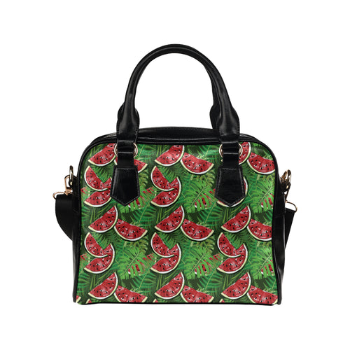 Watermelons tropical palm leaves pattern backgroun Shoulder Handbag
