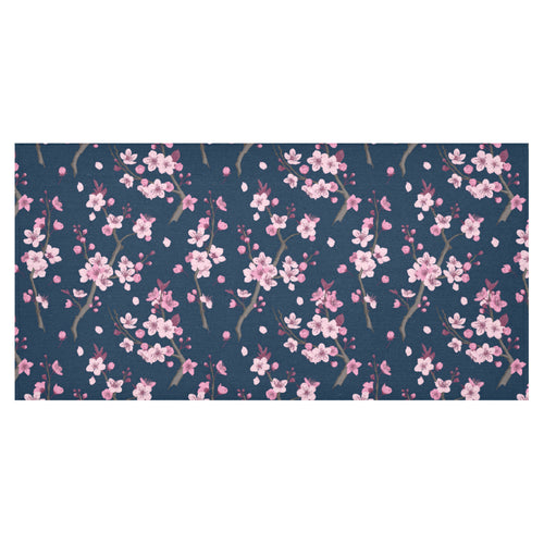 Pink sakura cherry blossom blue background Tablecloth