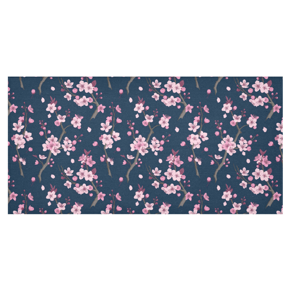 Pink sakura cherry blossom blue background Tablecloth