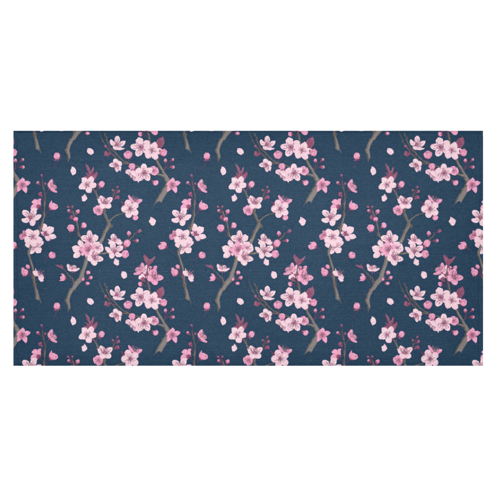 Pink sakura cherry blossom blue background Tablecloth