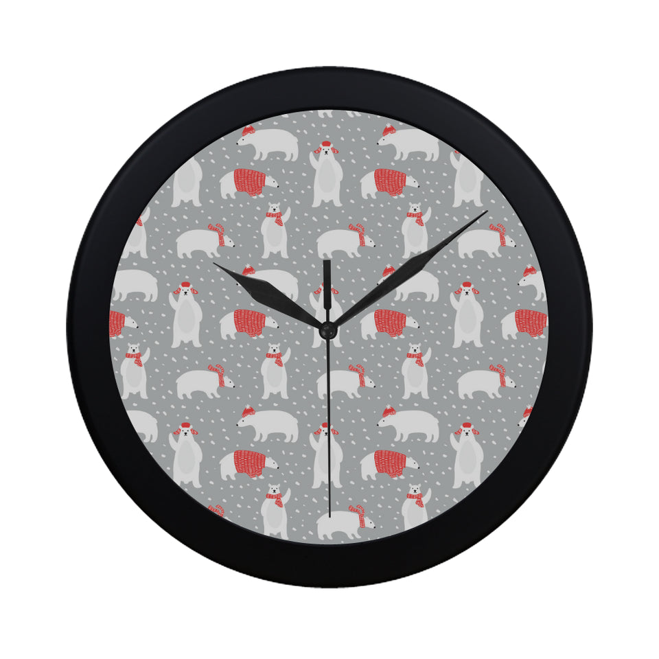Cute polar bear christmas snow pattern Elegant Black Wall Clock