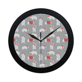 Cute polar bear christmas snow pattern Elegant Black Wall Clock