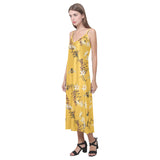 Bee flower pattern V-Neck Open Fork Long Dress