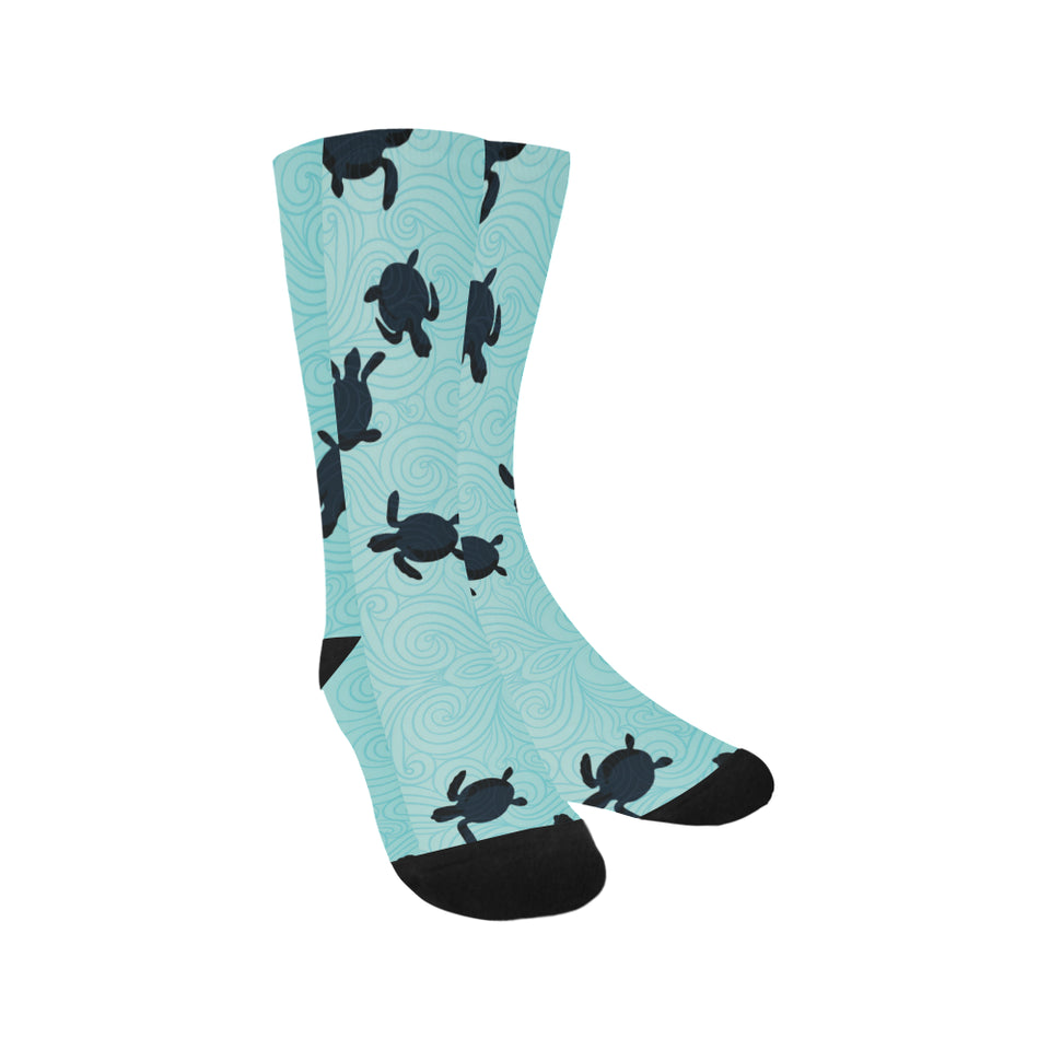 Sea turtle with blue ocean backgroud Crew Socks