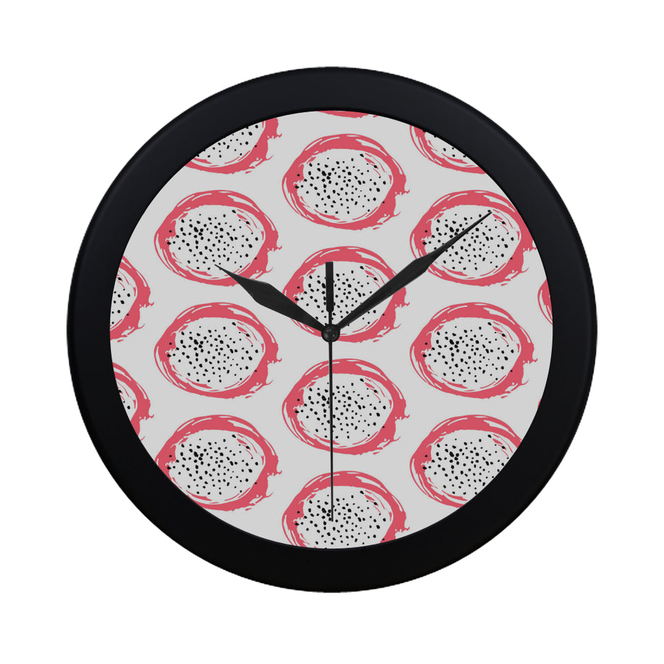 Hand drawn dragon fruit Elegant Black Wall Clock
