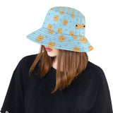 Brown cute pomeranian blue blackground Unisex Bucket Hat