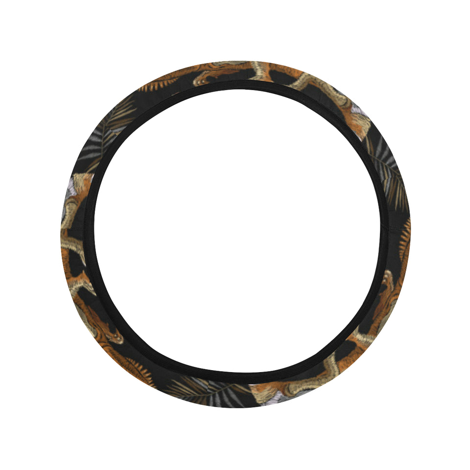 Chameleon lizard tropical leaves palm tree Car Steering Wheel Cover