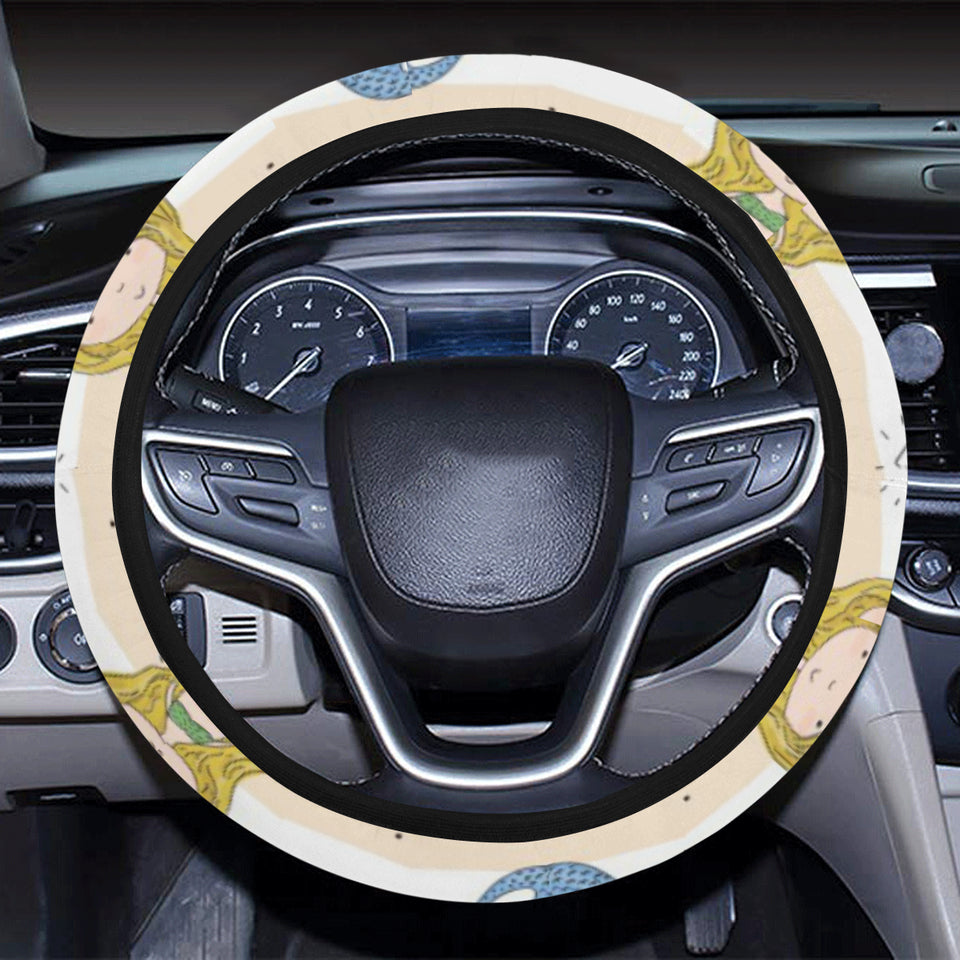 Cute hand drawn mermaid Car Steering Wheel Cover