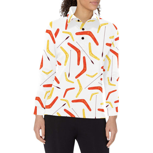 Waterclor boomerang Australian aboriginal ornament Women's Long Sleeve Polo Shirt